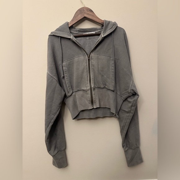 ZARA Cropped Zip-Up Hoodie Sweatshirt S Gray Washed EUC - Picture 2 of 5